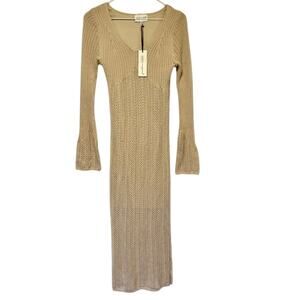 Womens Y2K Babydoll Open Knit Crochet Sweater Dress Small‎ Cottagecore Festival